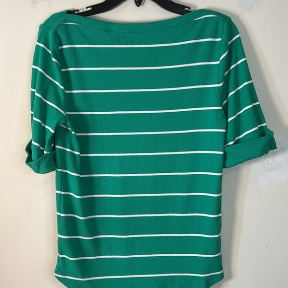 Talbots Green Elbow Sleeve Ribbed Top LAGOON STRIPE Size Large - Picture 4 of 7